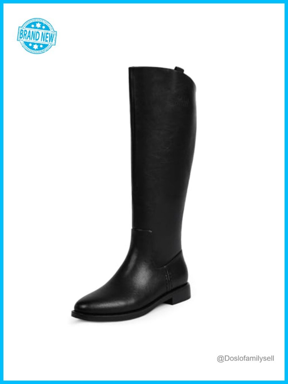 Knee High Boots Faux Leather Round Toe Flat Low Heel Riding Boots